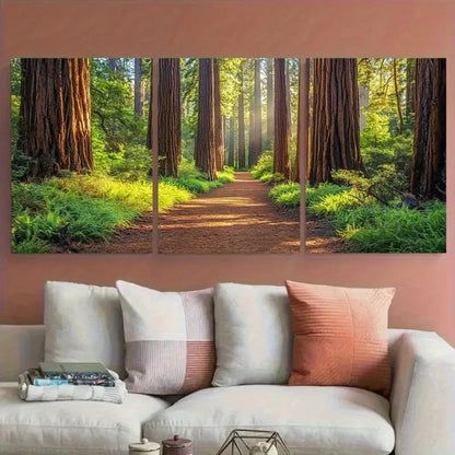 3pcs Redwood Forest California Grove of the Titans Metal Print Ready to Hang Art - Bella Home Decor