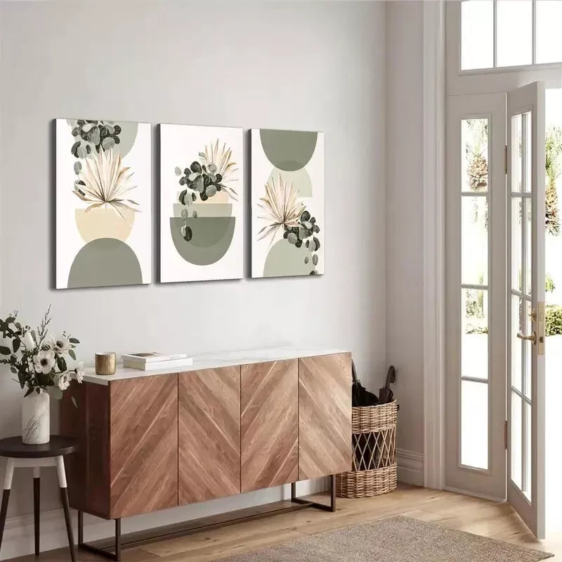 3pcs Modern Botanical & Geometric Wall Art Set Canvas Framed 50x70cm - High Quality Print 100% Australian Made Wall Canvas Ready to Hang