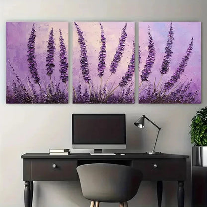 3pcs Lavender Flower Purple Floral – Wall Art Canvas Unframed – High Quality Print 100% Australian Made Wall Canvas