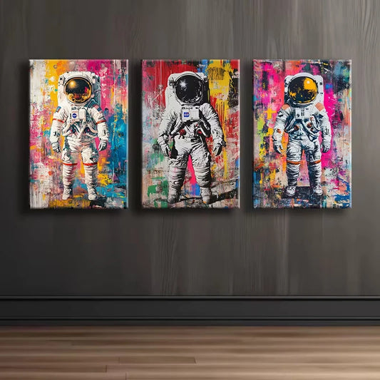 3pcs Graffiti astronaut Illustration Wall Art Set Canvas Framed 60x90cm - High Quality Print 100% Australian Made Wall Canvas Ready to Hang