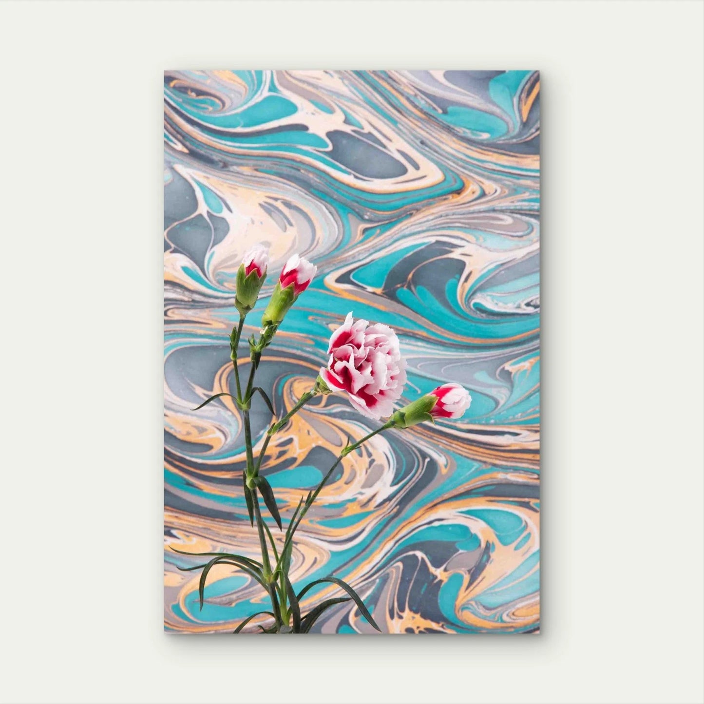 Pink & Green Abstract Floral Design Metal Print Ready to Hang