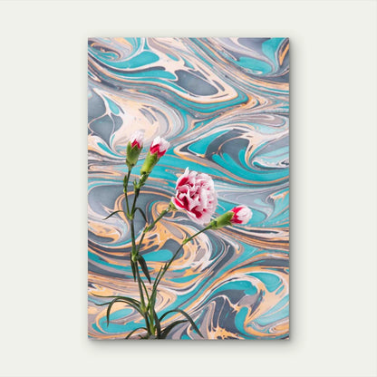 Pink & Green Abstract Floral Design Metal Print Ready to Hang