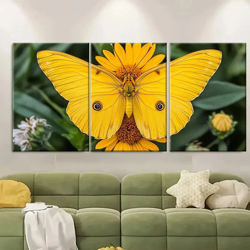 3pcs Bright Yellow Butterfly Wall Art Print RY Wall Art Set Canvas Framed 60x90cm - High Quality Print 100% Australian Made Wall Canvas Ready to Hang - Bella Home Decor