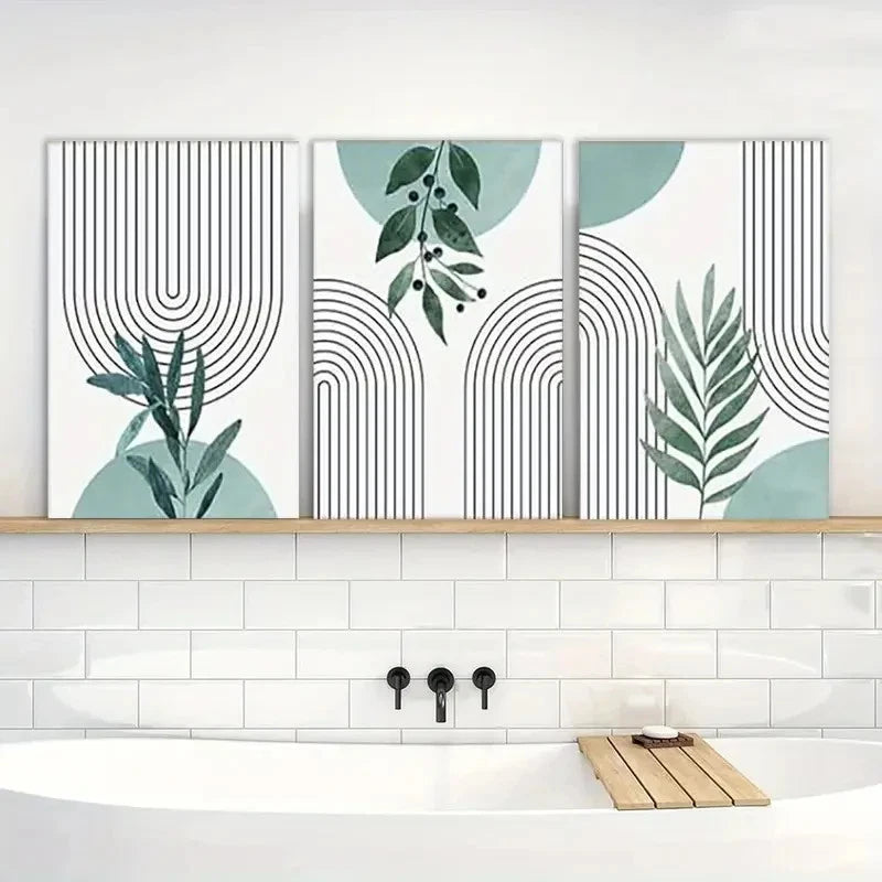 3pcs Painting Sage Green Wall Art Botanical Metal Print Ready to Hang Art - Bella Home Decor
