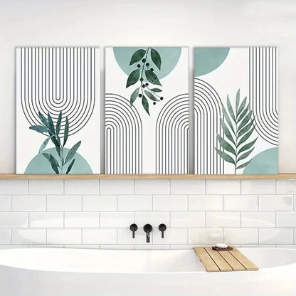 3pcs Painting Sage Green Wall Art Botanical Metal Print Ready to Hang Art - Bella Home Decor