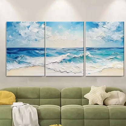 3pcs Landscape Oil Painting Ocean Metal Print Ready to Hang Art