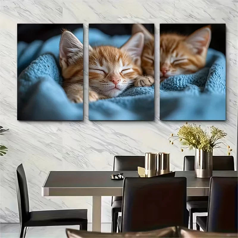 3pcs Adorable Ginger Kittens Snuggling Metal Print Ready to Hang Art - Bella Home Decor