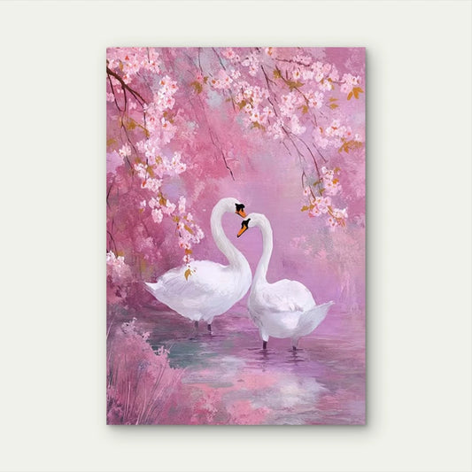 Romantic Cherry Blossom Swan Metal Print Ready to Hang