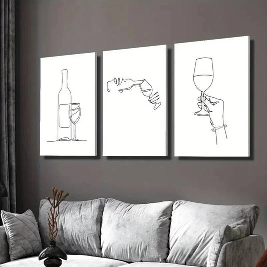 3pcs Minimalist Wine Bottle and Wine Glass Wall Art Set Canvas Framed 60x90cm - High Quality Print 100% Australian Made Wall Canvas Ready to Hang