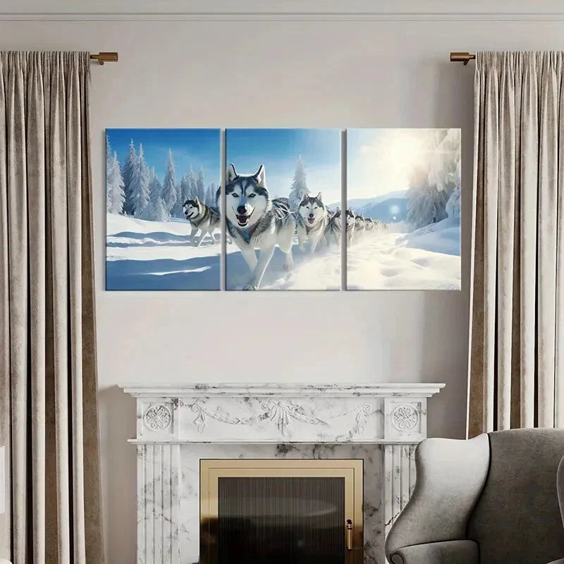 3pcs Siberian Husky Winter Landscape Metal Print Ready to Hang Art - Bella Home Decor