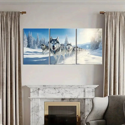 3pcs Siberian Husky Winter Landscape Metal Print Ready to Hang Art - Bella Home Decor