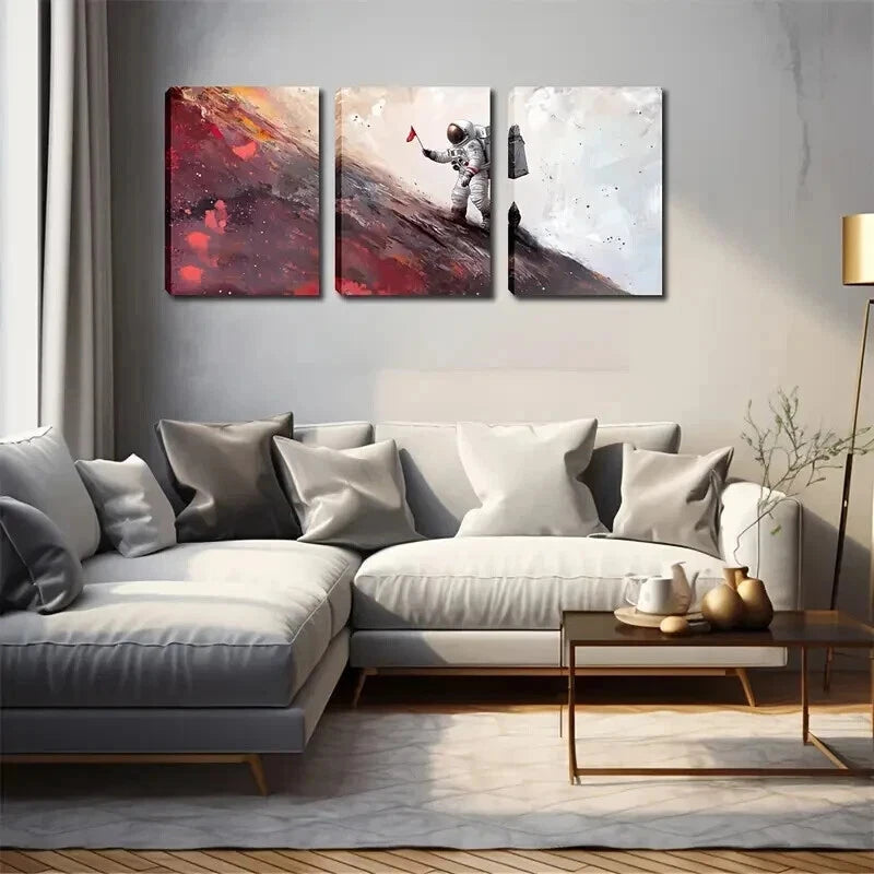 3pcs Astronaut Climbing A Slope Flag Perfect Wall Art Set Canvas Framed 50x70cm - High Quality Print 100% Australian Made Wall Canvas Ready to Hang - Bella Home Decor
