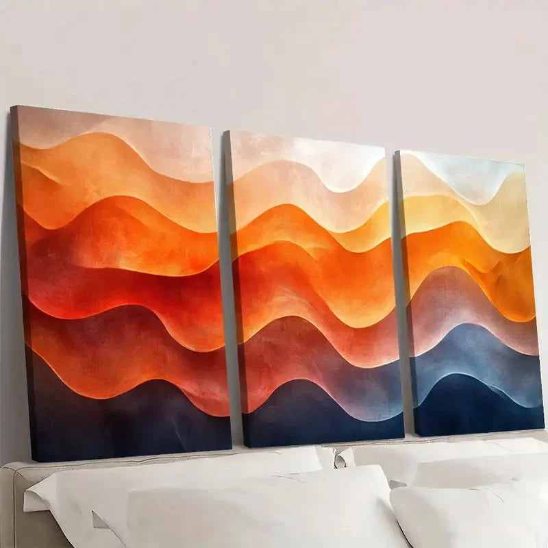 3pcs Brown Geometric Waves Abstract S  Wall Art Set Canvas Framed 50x70cm - High Quality Print 100% Australian Made Wall Canvas Ready to Hang - Bella Home Decor