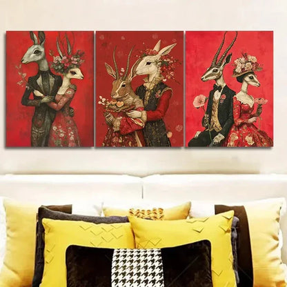 3pcs Mr. Rabbit, And Mrs Rabbit Couple Wall Art Set Canvas Unframed - High Quality Print 100% Australian Made Wall Canvas