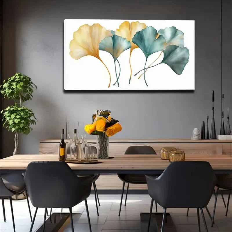 Two-Color Ginkgo Leaf Wall Art Canvas Office Home Room Framed 120x60cm