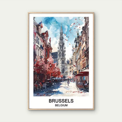 Brussels Belgium Cityscape Travel Poster Print Wall Art
