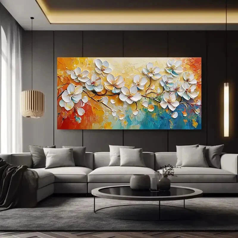 White Cherry Blossom Flowers Wall Art Canvas Office Home Room Framed 120x60cm