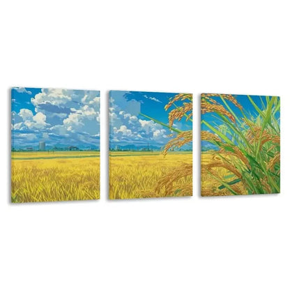 3pcs Vibrant Sunflower & Wheat Field Scene   Wall Art Set Canvas Framed 50x70cm - High Quality Print 100% Australian Made Wall Canvas Ready to Hang