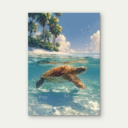 Tropical Sea Turtle & Palm Tree 60x90cm Metal Print Ready to Hang