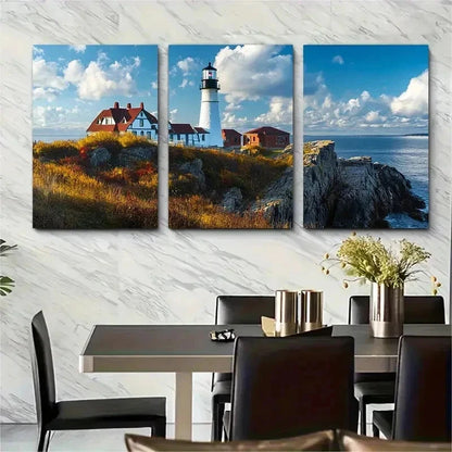 3pcs Nautical Travel Nature Lighthouse Perfect Wall Art Set Canvas Framed 50x70cm - High Quality Print 100% Australian Made Wall Canvas Ready to Hang