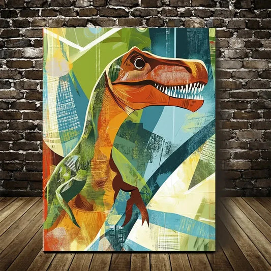 Beautiful Abstract Art Dinosaur Educational Painting 40x60cm Metal Print Ready to Hang - Bella Home Decor