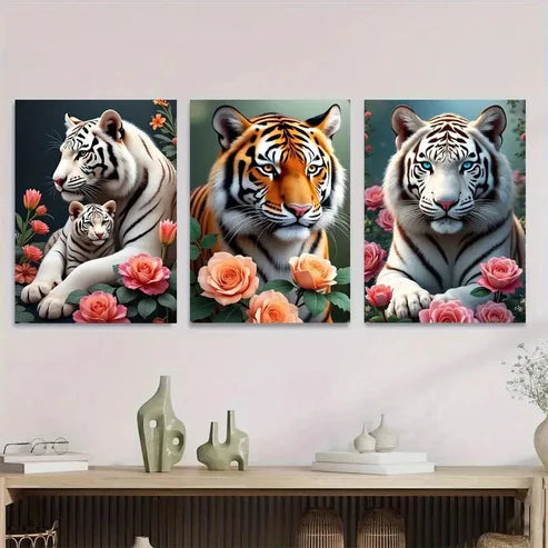 3pcs Stunning Tiger Vibrant Wildlife Paintings Wall Art Set Canvas Unframed - High Quality Print 100% Australian Made Wall Canvas
