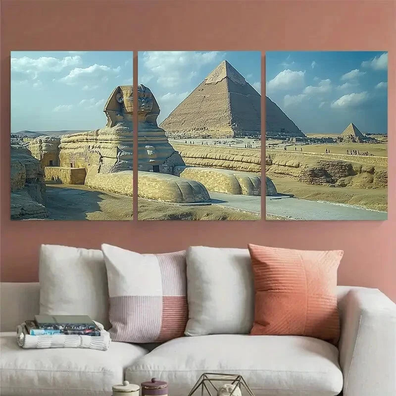 3pcs GIZA PYRAMIDS Sphinx Landmark Metal Print Ready to Hang Art - Bella Home Decor