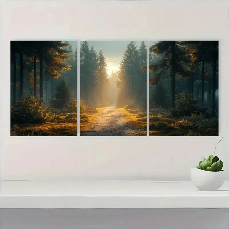 3pcs Art Forest Landscape Print Neutral Metal Print Ready to Hang Art - Bella Home Decor