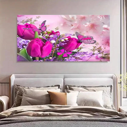 Pink Roses And Butterflies Wall Art Canvas Office Home Room Framed 120x60cm