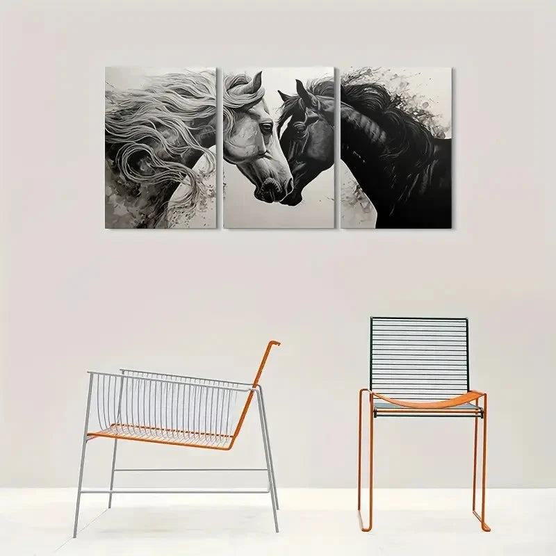 3pcs Black and White Horse Modern Animal Metal Print Ready to Hang Art - Bella Home Decor