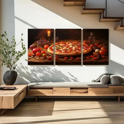 3pcs Pizza Margherita Retro Cooking Wall Art Set Canvas Framed 50x70cm - High Quality Print 100% Australian Made Wall Canvas Ready to Hang