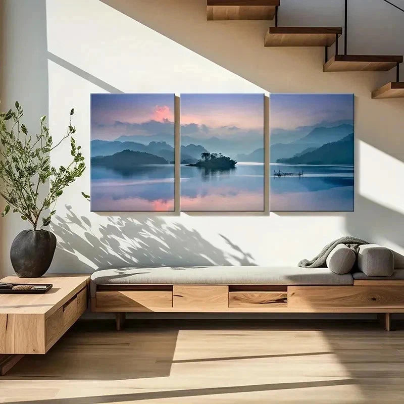 3pcs Lake Forest And Mountain Decoration Wall Art Set Canvas Framed 50x70cm - High Quality Print 100% Australian Made Wall Canvas Ready to Hang