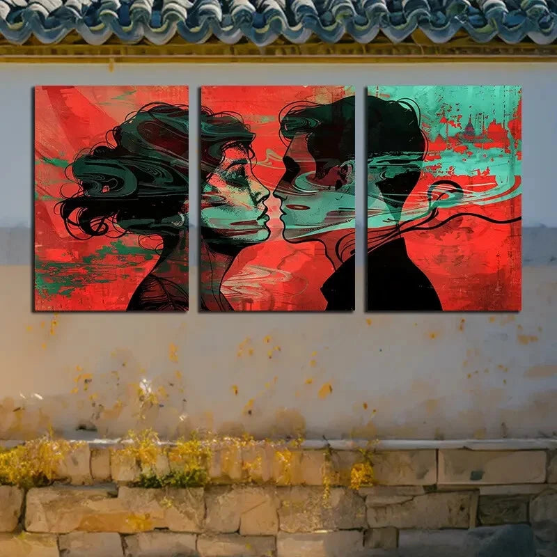 3pcs Vibrant Romantic Kiss Illustration Metal Print Ready to Hang Art - Bella Home Decor