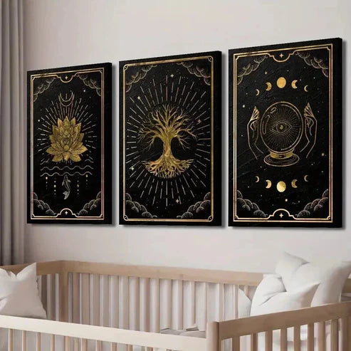 3pcs Crystal Ball with Glowing Eye & Sun Moon Wall Art Set Canvas Unframed - High Quality Print 100% Australian Made Wall Canvas