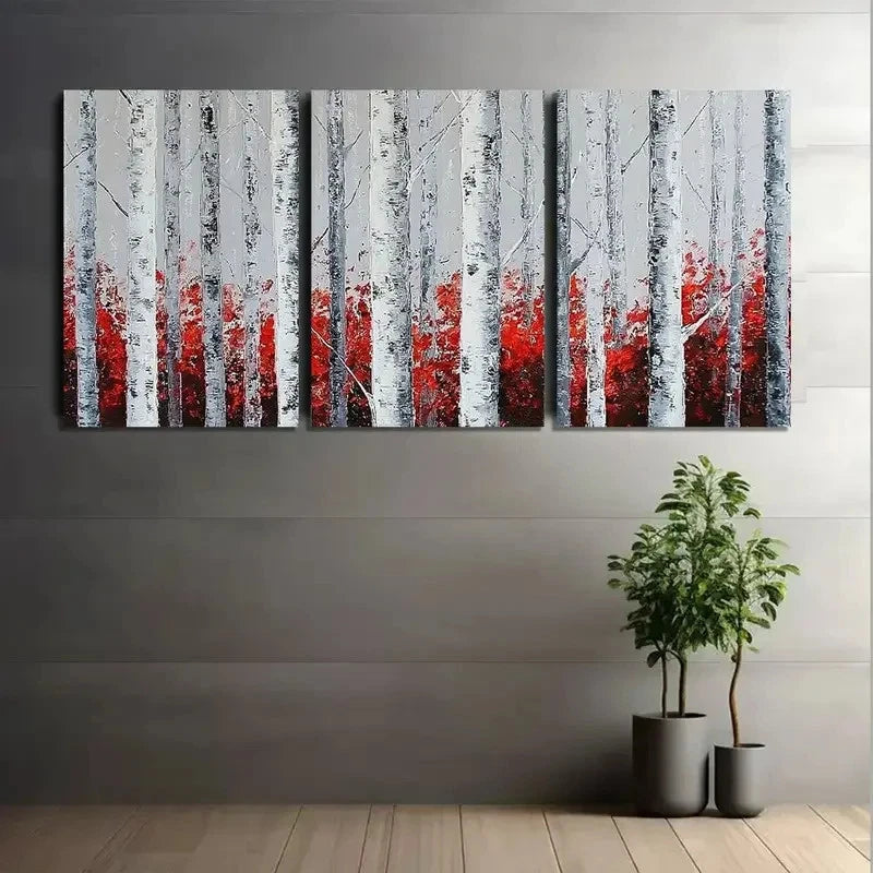 3pcs Abstract Winter Birch Forest Scene Metal Print Ready to Hang Art - Bella Home Decor