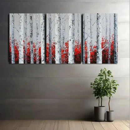 3pcs Abstract Winter Birch Forest Scene Metal Print Ready to Hang Art - Bella Home Decor