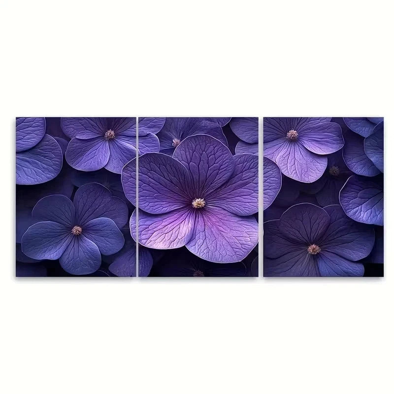 3pcs Elegant Violet Eustoma Macro Wall Art Set Canvas Framed 50x70cm – High Quality Print 100% Australian Made Wall Canvas Ready to Hang