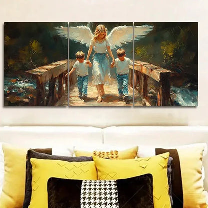 3pcs Angel and Youngsters on Bridge Wall Art Set Canvas Unframed - High Quality Print 100% Australian Made Wall Canvas - Bella Home Decor