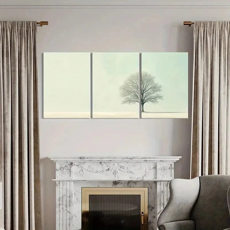 3pcs Tree Serene Landscape Minimalist Design Metal Print Ready to Hang Art - Bella Home Decor