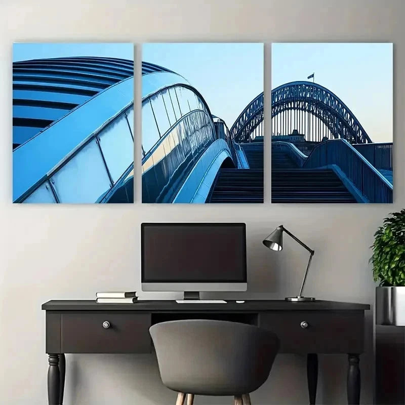 3pcs Gates head Millennium Bridge Perfect Wall Art Set Canvas Framed 60x90cm - High Quality Print 100% Australian Made Wall Canvas Ready to Hang - Bella Home Decor