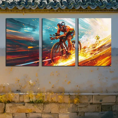 3pcs Dynamic Bicycle Vibrant Cyclist Design Metal Print Ready to Hang Art - Bella Home Decor