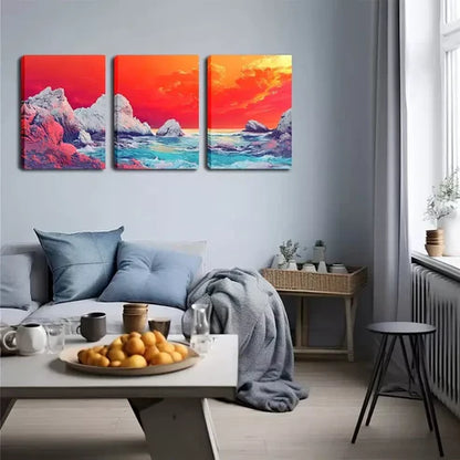 3pcs Vibrant Sunset Coastal Landscape Wall Art Set Canvas Unframed - High Quality Print 100% Australian Made Wall Canvas