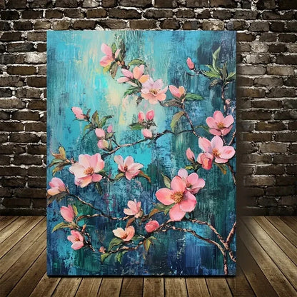 Flourishing Pink Flowers with Blue Background 40x60cm Metal Print Ready to Hang