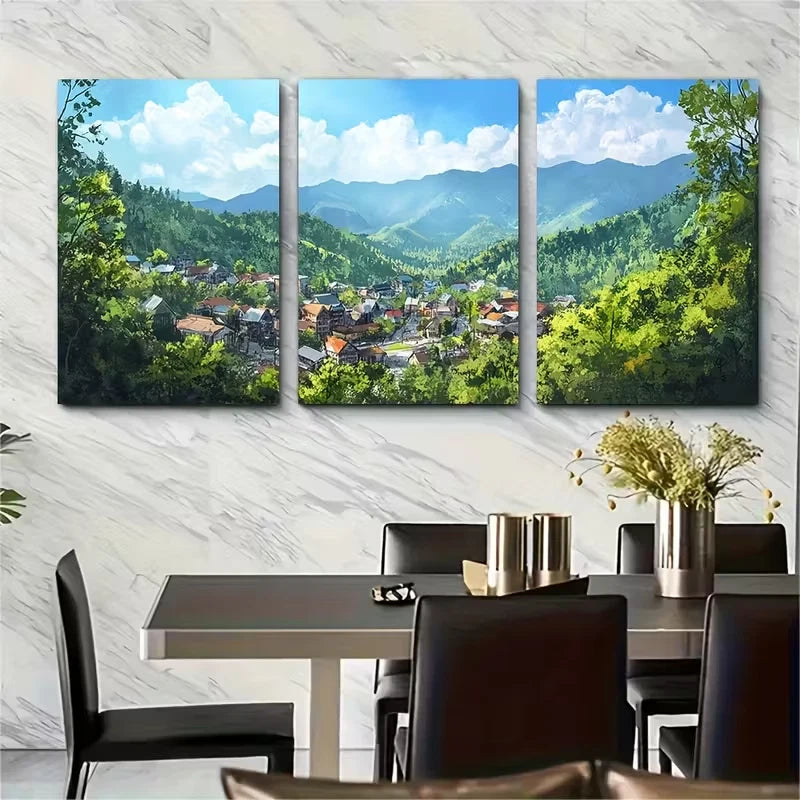 3pcs Smoky Mountains Landscape Metal Print Ready to Hang Art