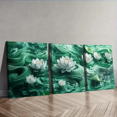 3pcs White for Lotus Flower Design Wall Art Set Wall Art Canvas Unframed – High Quality Print 100% Australian Made Wall Canvas