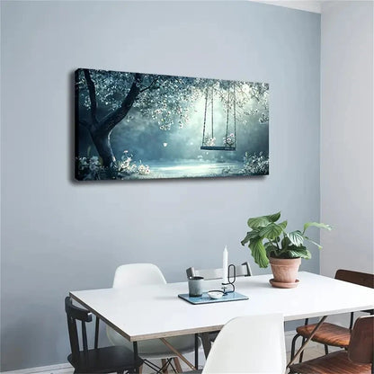Tree Hangs Wooden Swing Wall Art Canvas Office Home Room Framed 120x60cm