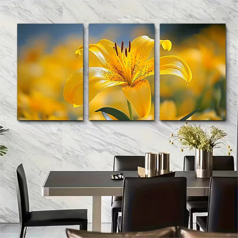 3pcs Vibrant Yellow Lily Metal Print Ready to Hang Art