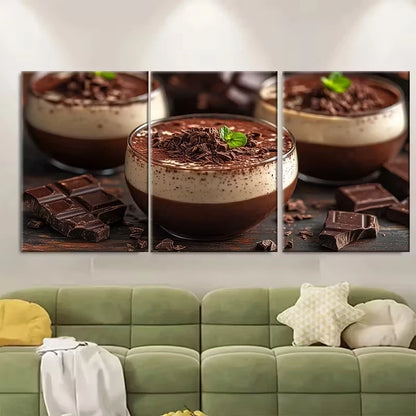 3pcs Elegant Glasses with Chocolate Shavings Metal Print Ready to Hang Art