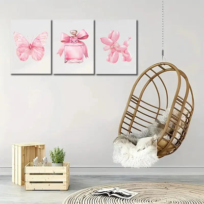 3pcs Pink Bow Decor Watercolor Bow Design  Canvas Framed 50x70cm - High Quality Print 100% Australian Made Wall Canvas Ready to Hang