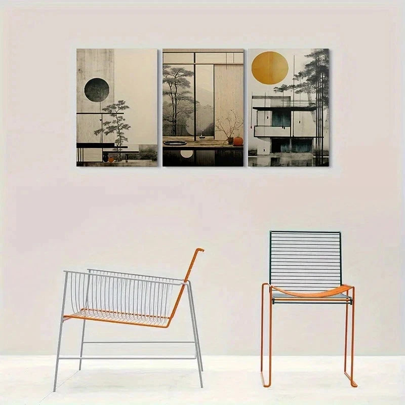 3pcs Abstract Geometric & Nature Metal Print Ready to Hang Art - Bella Home Decor